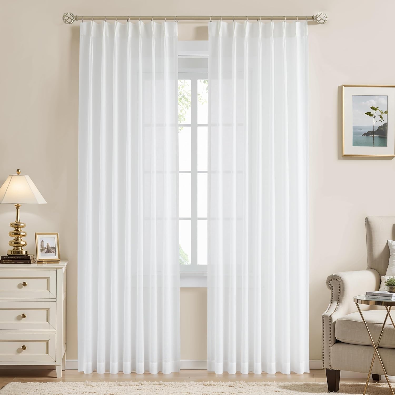 WEST LAKE White Pinch Pleated Sheer Curtains 84 Inches Long