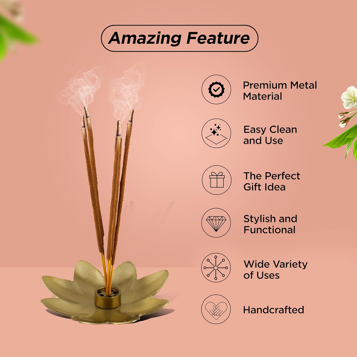 Raajsee Flower Incense Holder Set of 3 Brass Modern