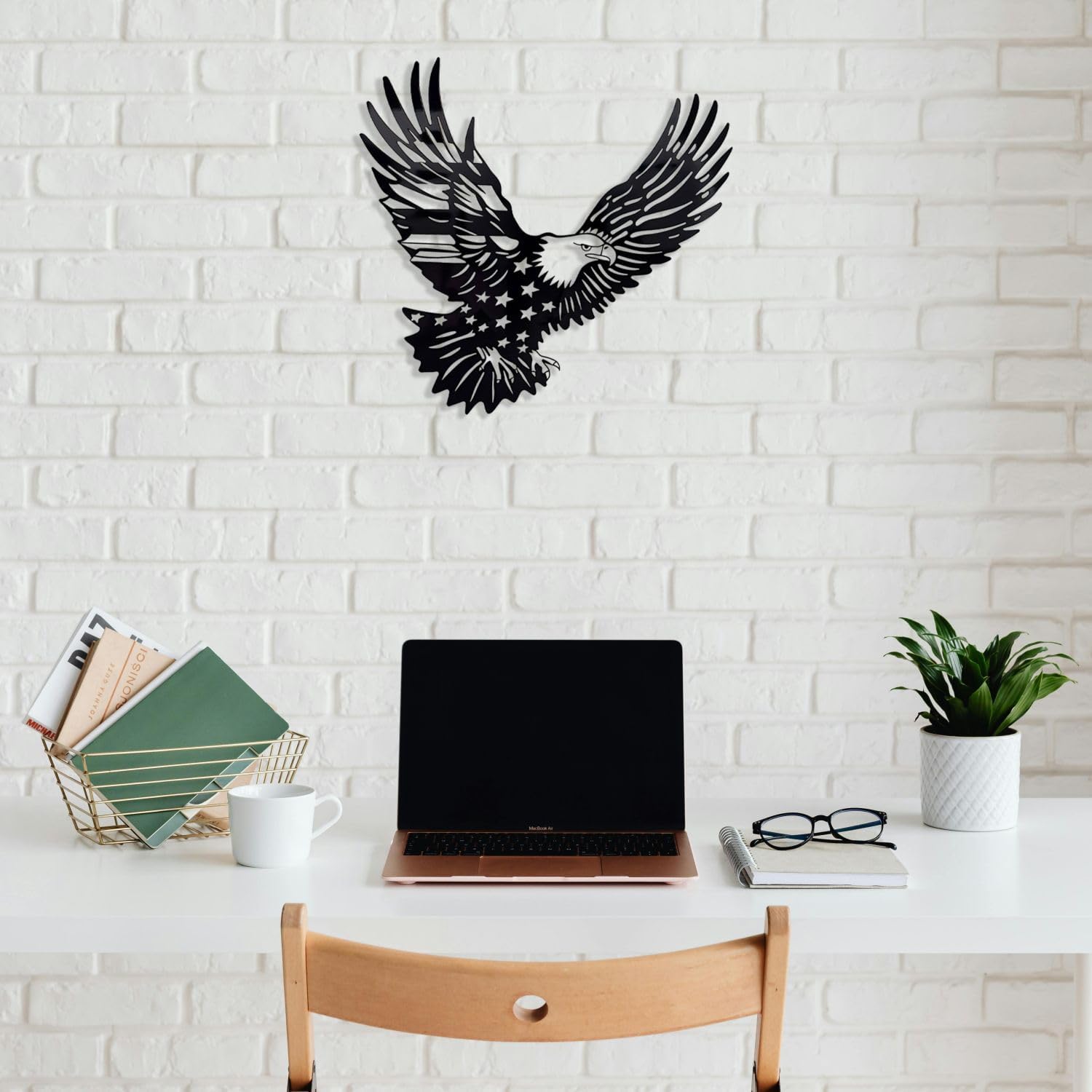 Patriotic Bald Eagle Flag Metal Wall Art 30 Inch