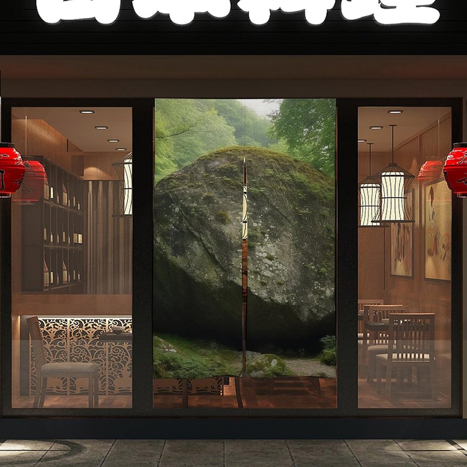 Big Rock Printed Door Curtain for Kitchen and Entryway