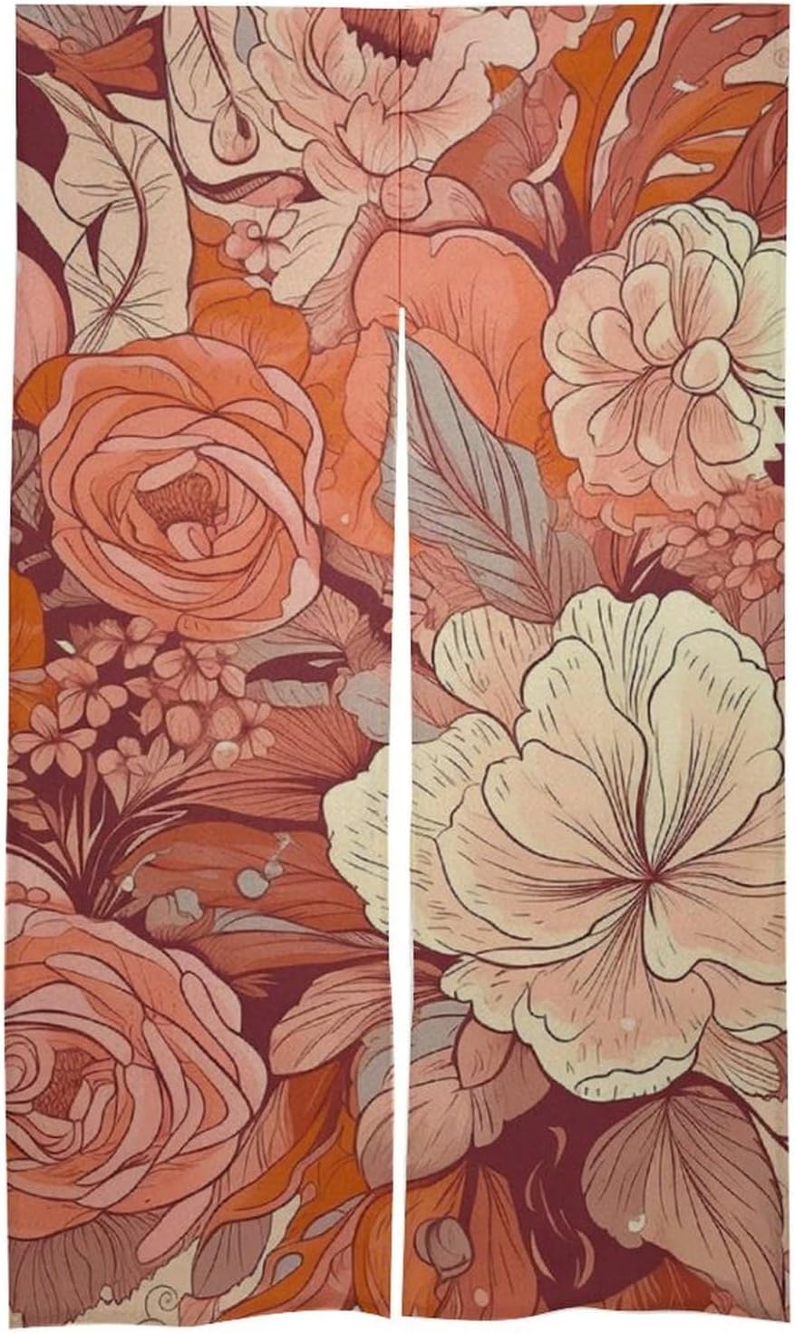 Japanese Noren Red Flowers Door Curtain 34x57