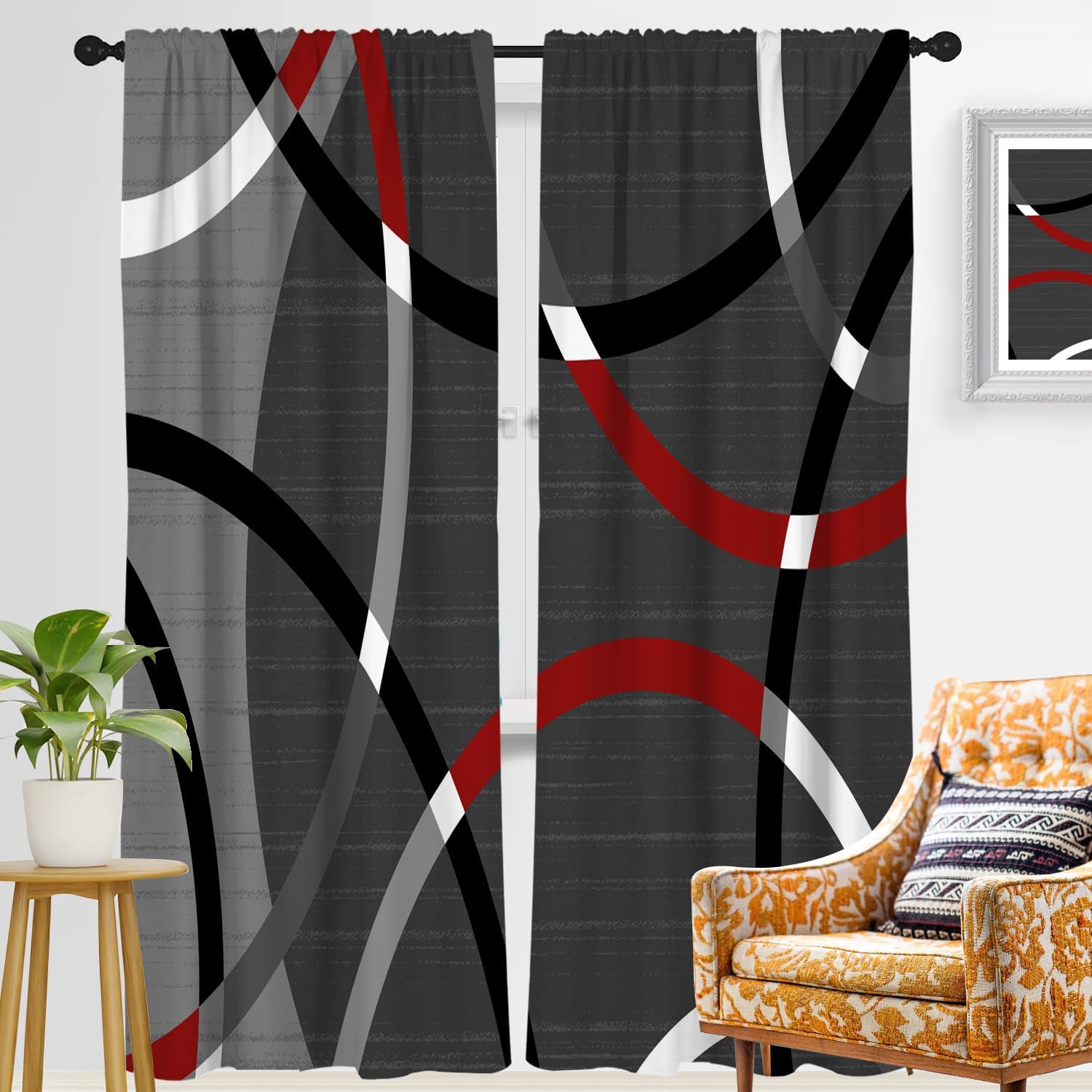 Zokyer Modern Geometric Curtain 2 Panels Rod Pocket