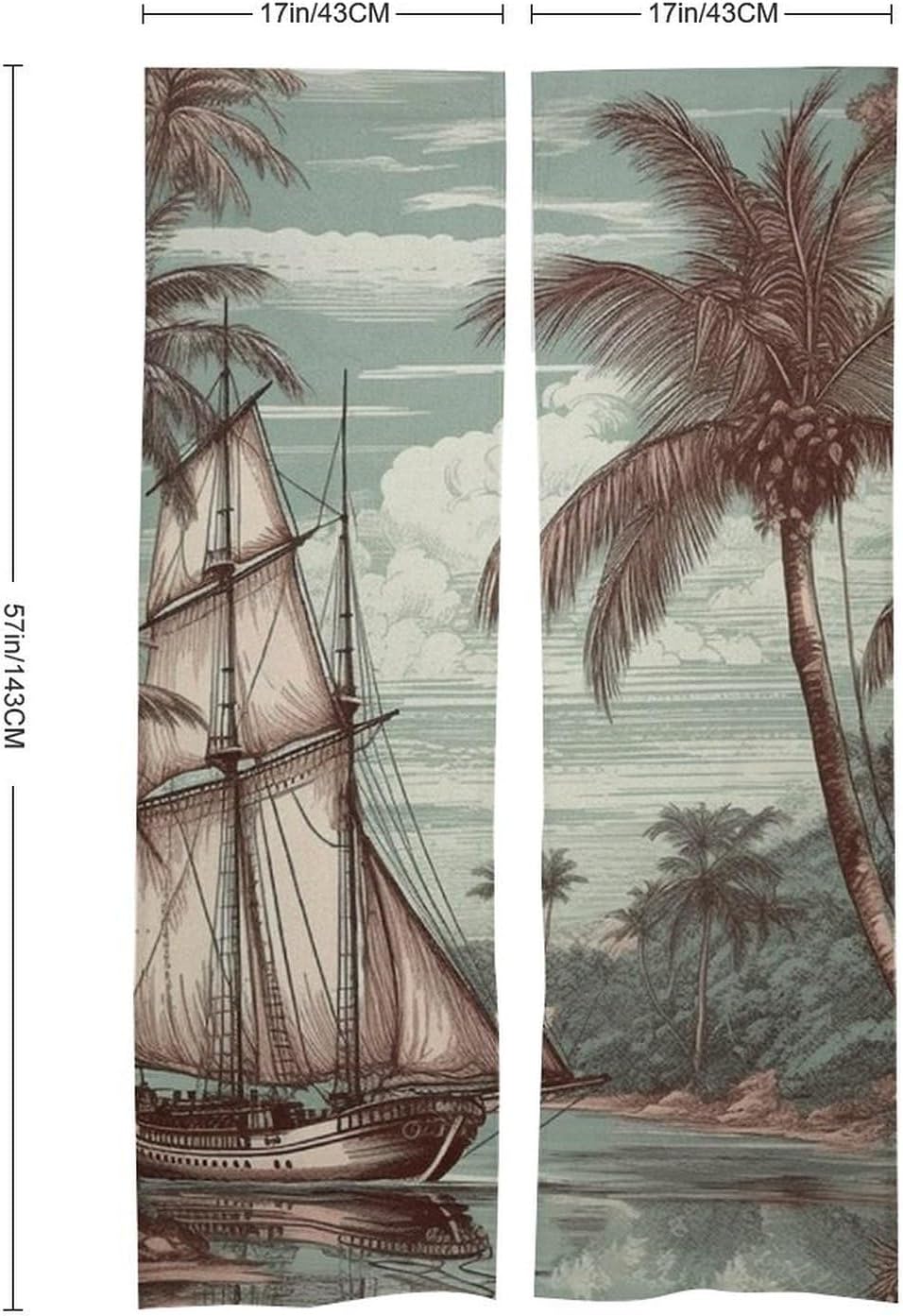 Japanese Noren Door Curtain with Tree and Sailboat Print