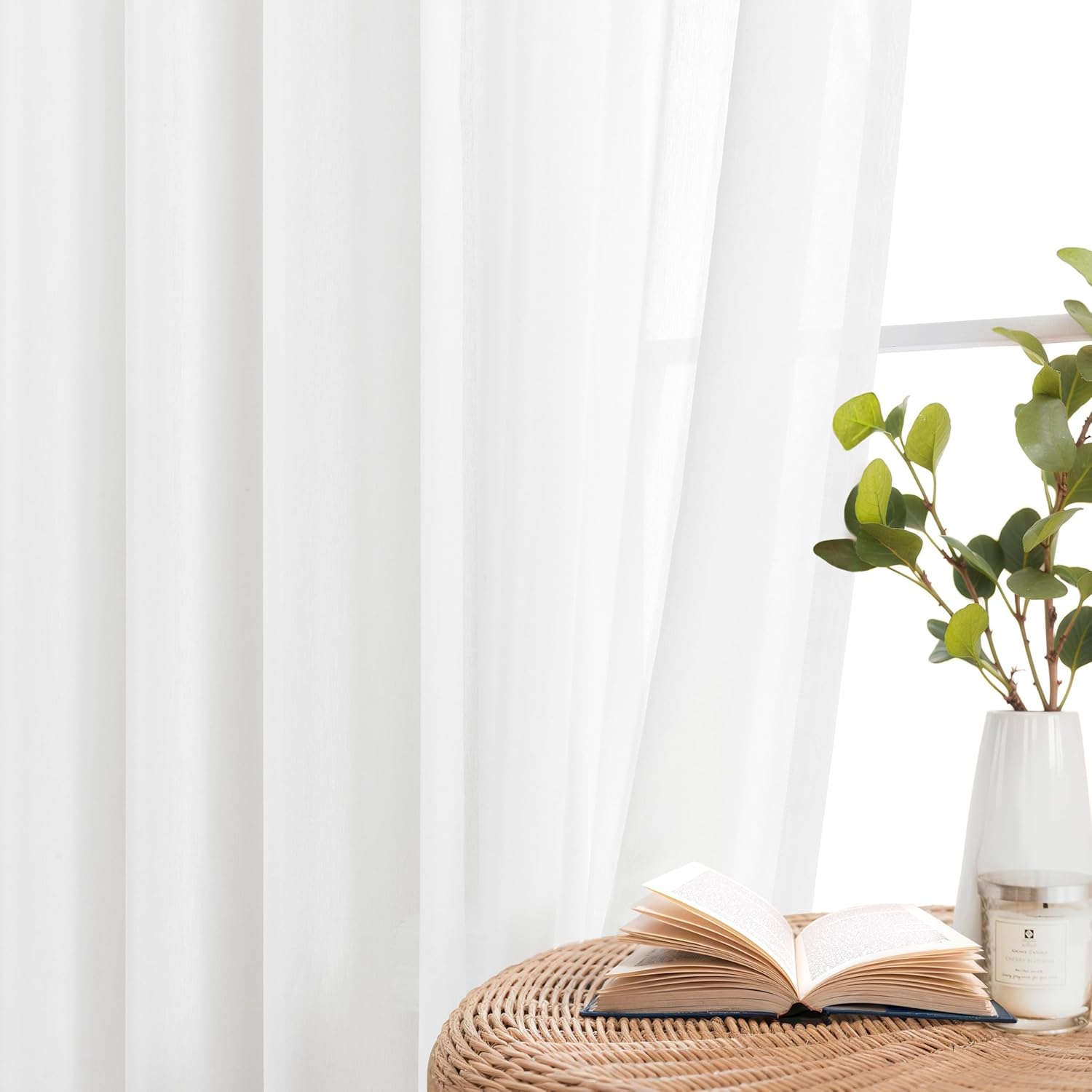 WEST LAKE Bright White Pinch Pleated Sheer Curtains 84 Inches Long