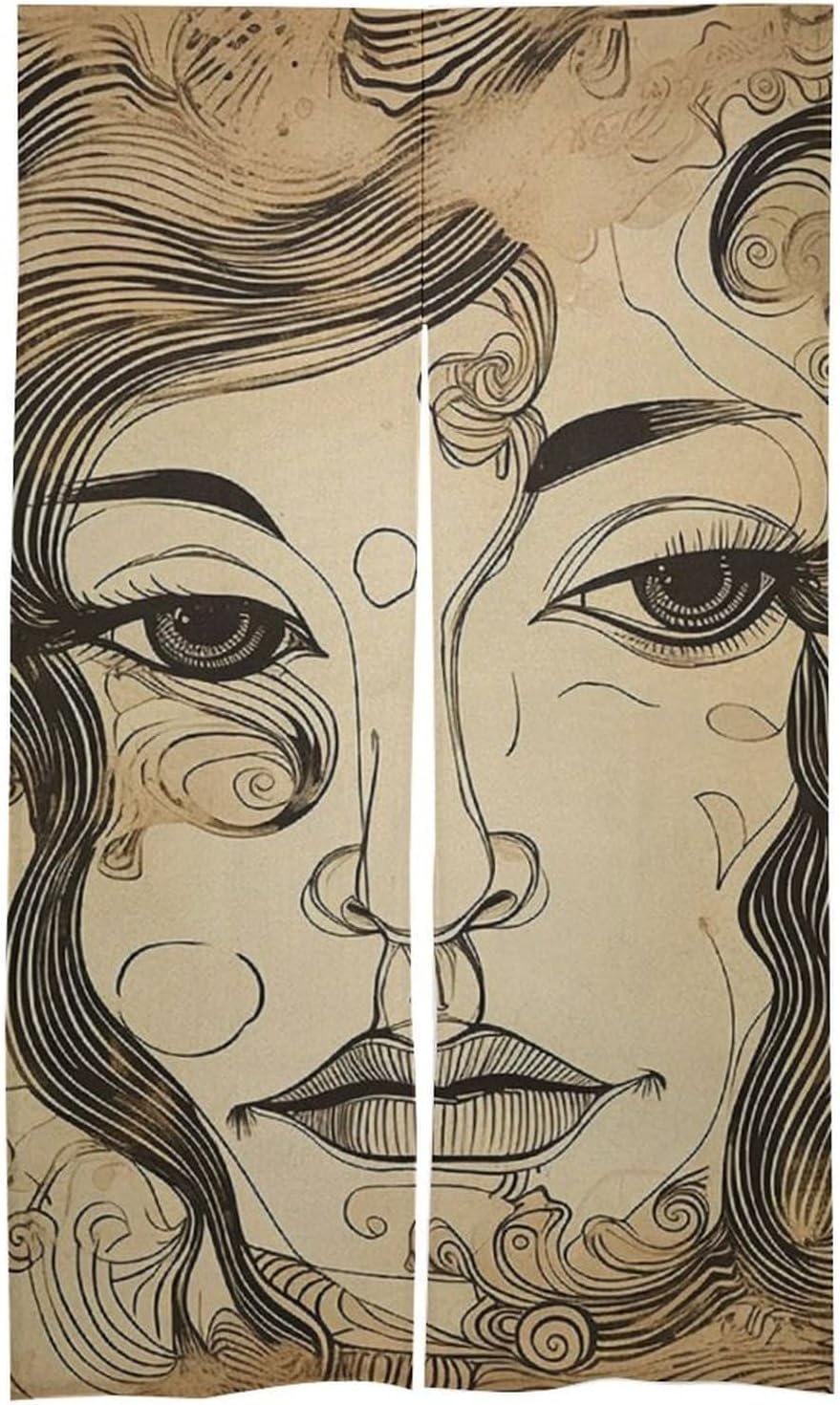 Japanese Noren Door Curtain with Outline Face Print