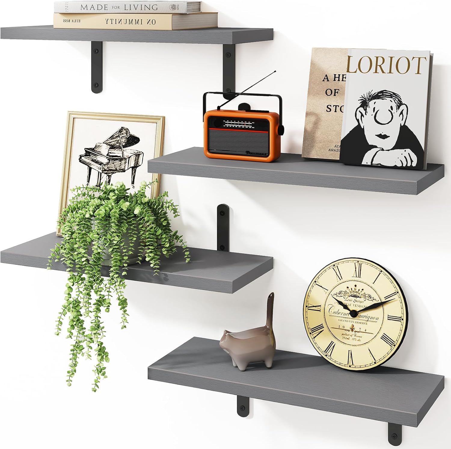 Fixwal Grey Floating Shelves Set of 4 for Wall