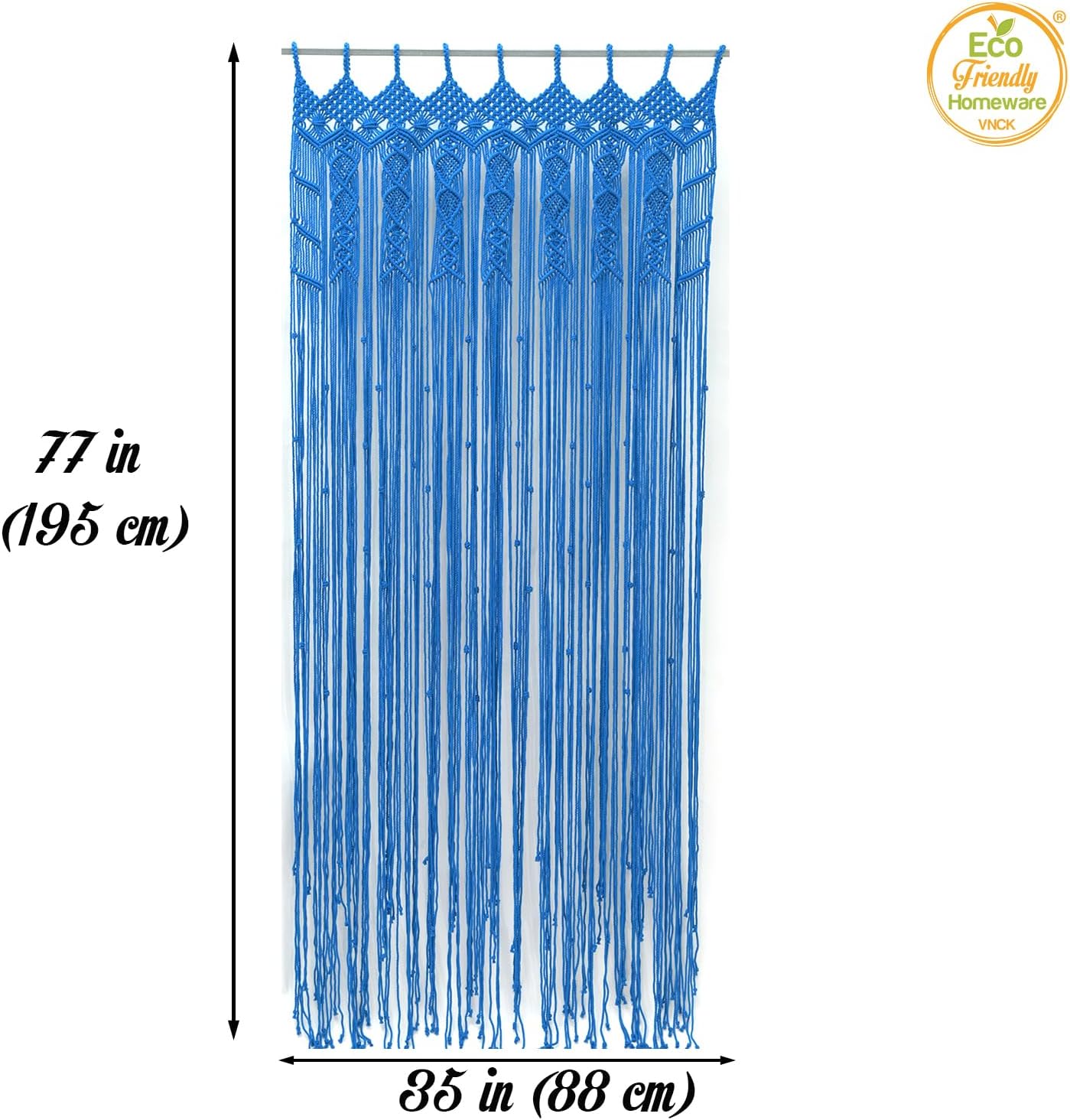 Macrame Curtain Boho Beaded Doorway Hanging Blue 77x35 Inch