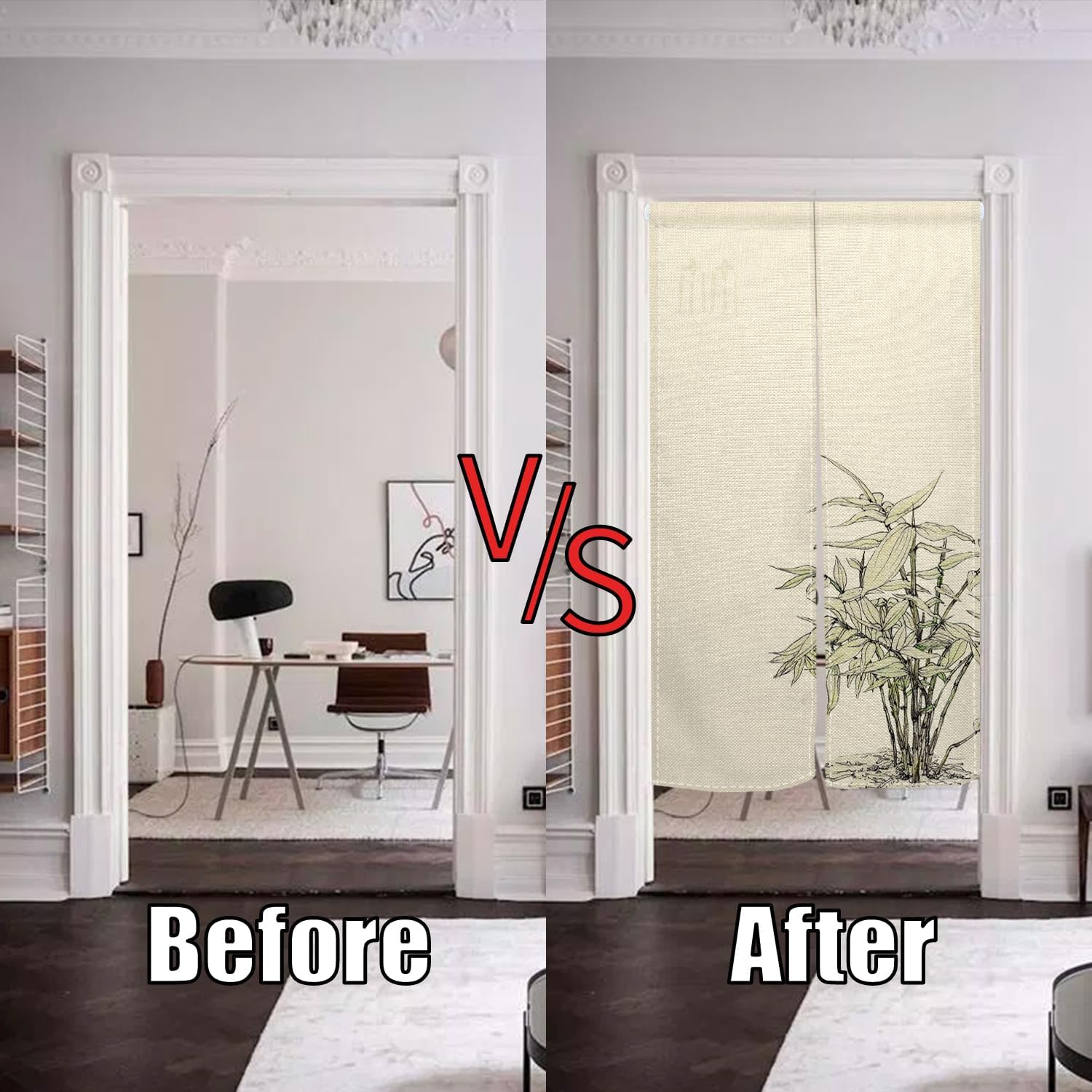 Green Plants Printed Japanese Door Curtain Panel