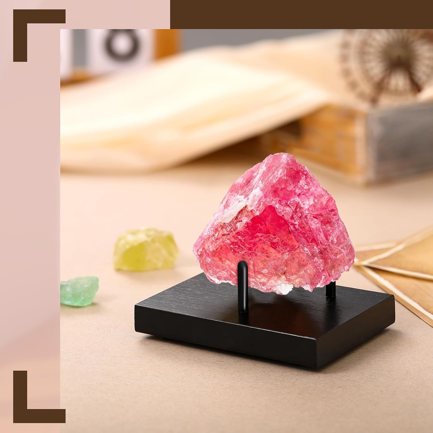 2 Pack Wooden Rock Display Stand with Black Three Prong Holders