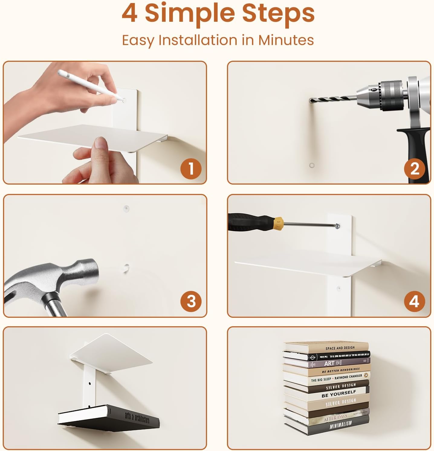 Wawocs 4 Pack Floating Book Shelves Wall Mounted