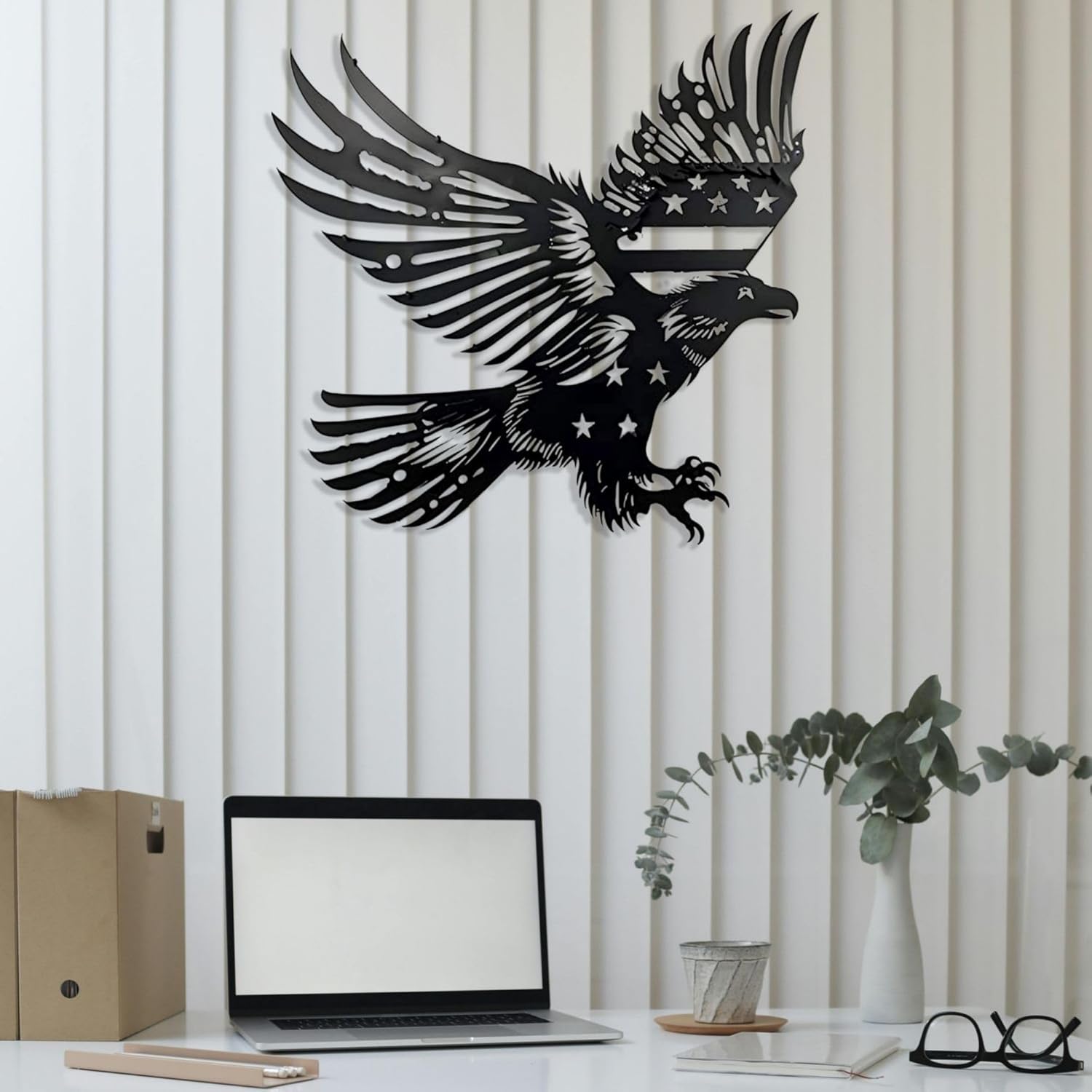 Patriotic Bald Eagle Metal Flag Wall Art 40 Inch