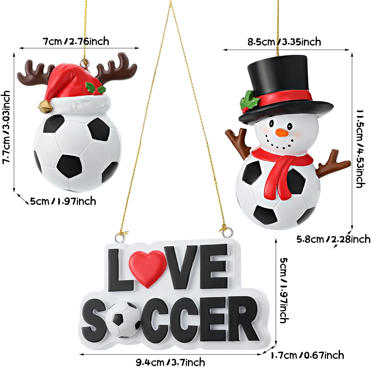 Maitys 3 Piece Christmas Soccer Ornament Set