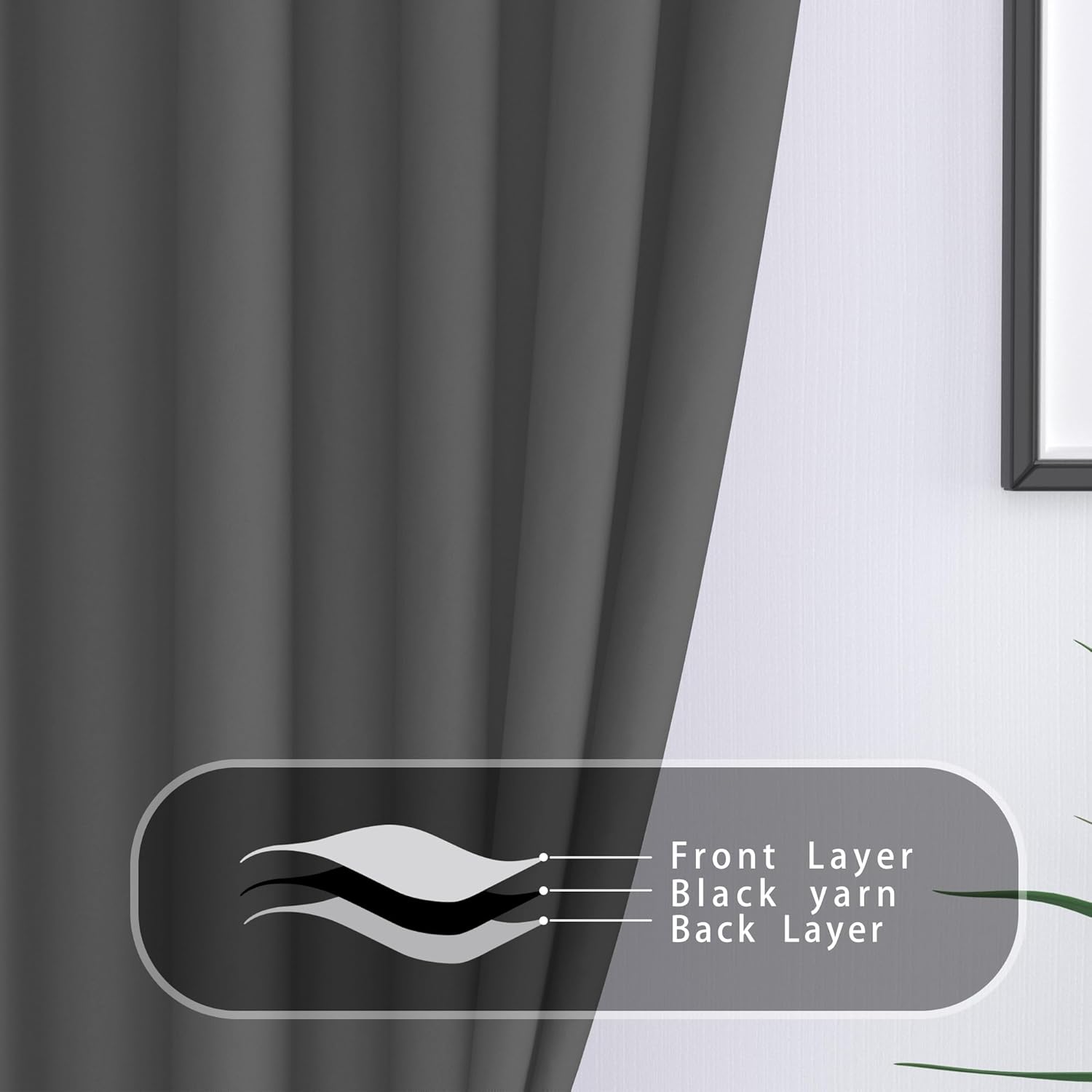 UPOPO Blackout Curtains 52x80 2 Panels Dark Grey