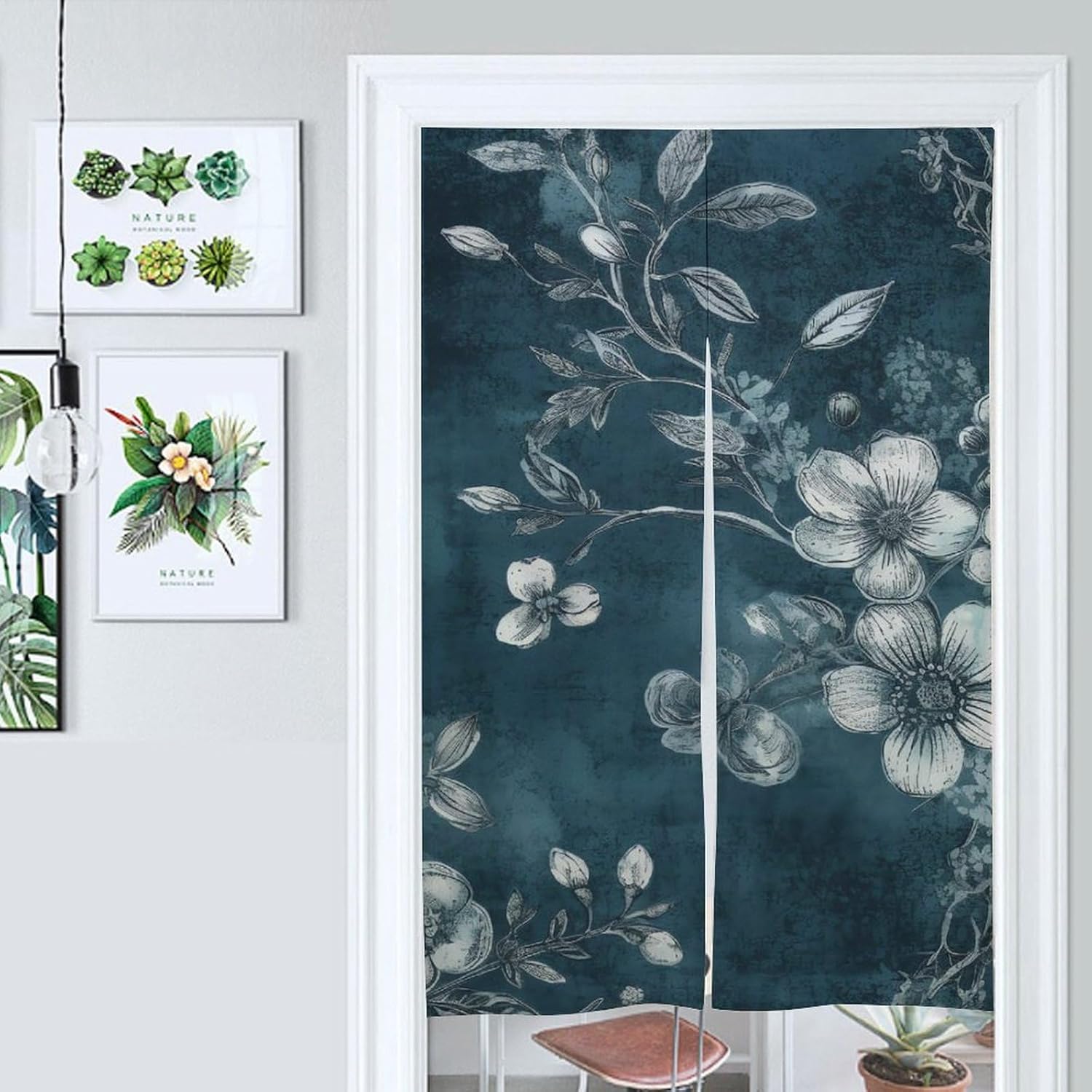 Japanese Noren Door Curtain Retro Flowers Print