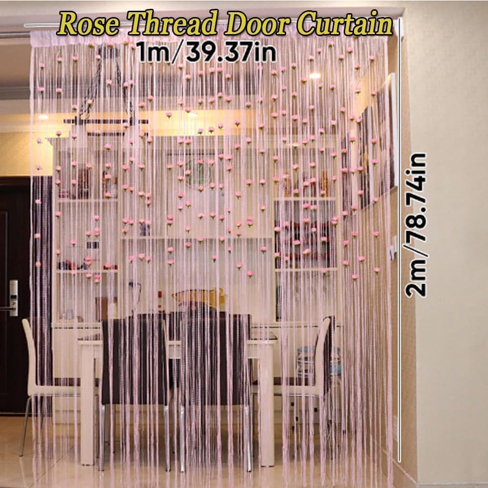 Rose Thread Door Curtain with Blue Tassels