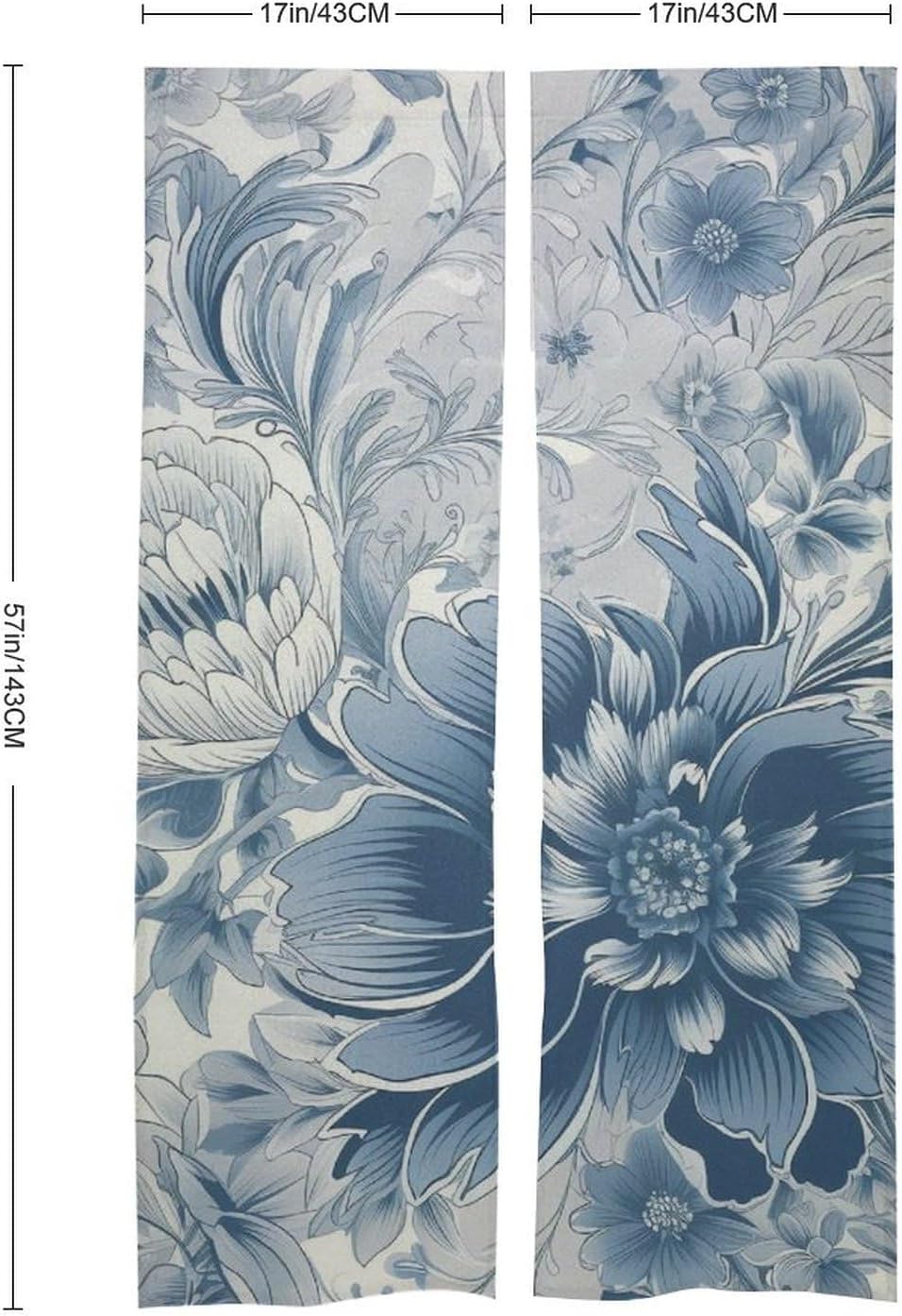 Japanese Noren Door Curtain Blue Gray Flowers Print 34x57