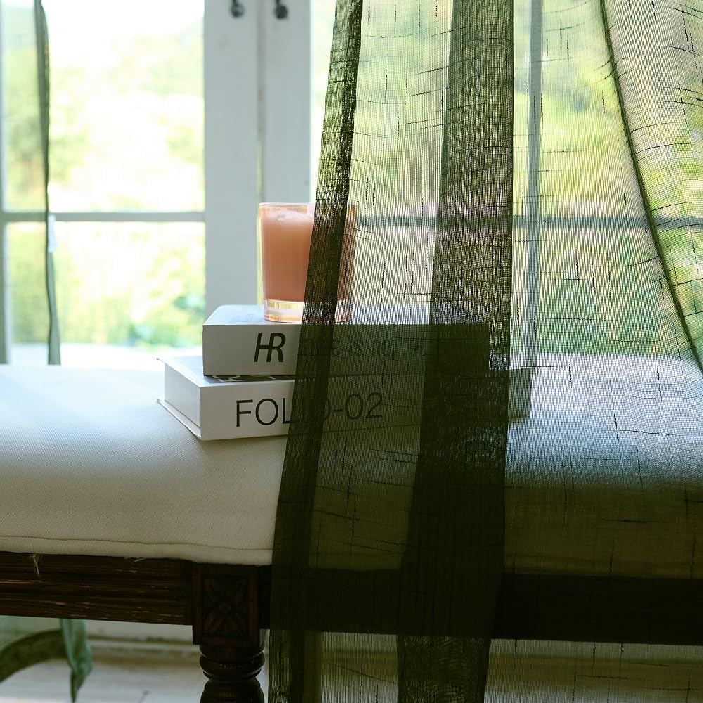 Olive Green Curtains 84 Inches 2 Panels with Back Tab Design