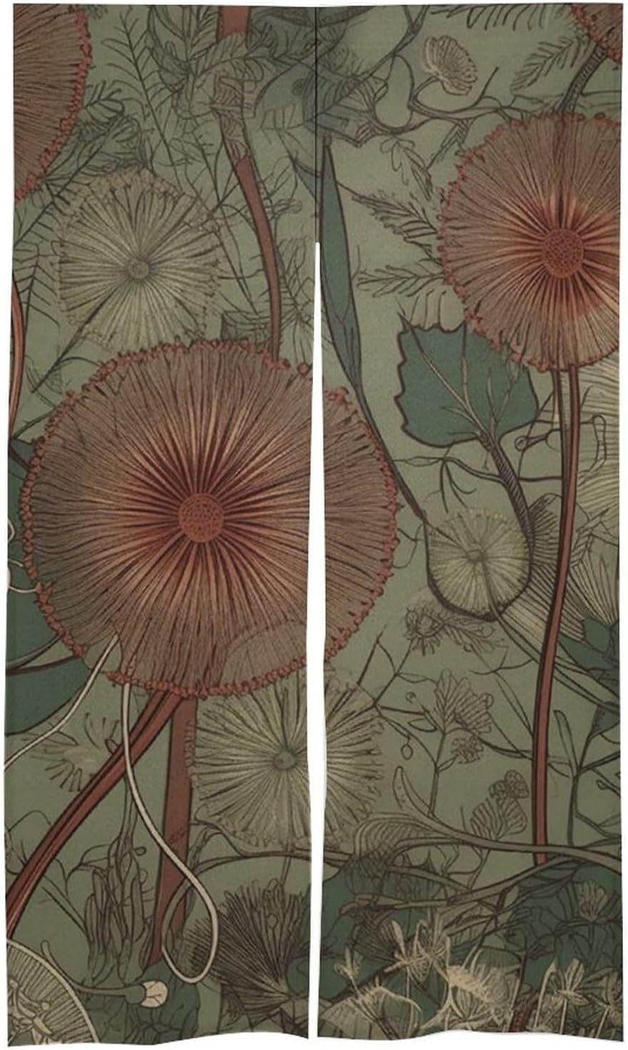 Japanese Noren Door Curtain with Leaves and Dandelions Design
