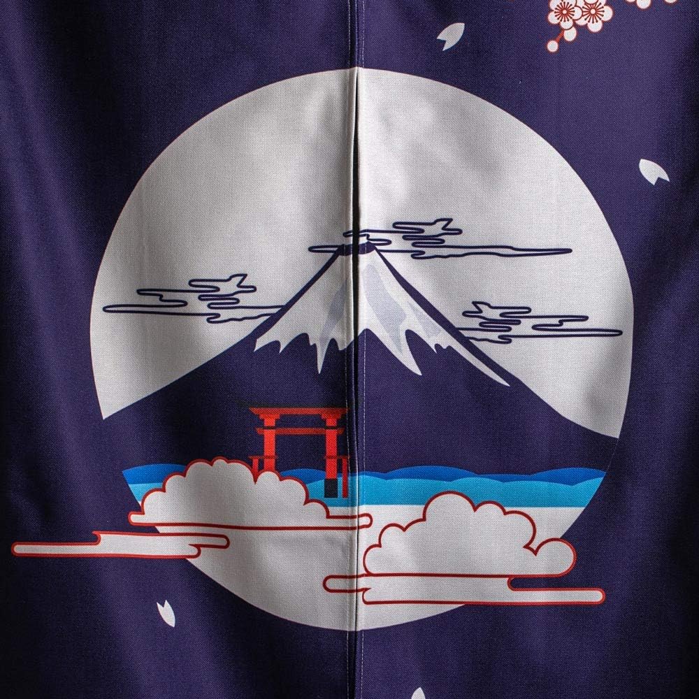 Ofat Home Japanese Noren Curtain Tapestry with Fuji and Cherry Blossoms Design