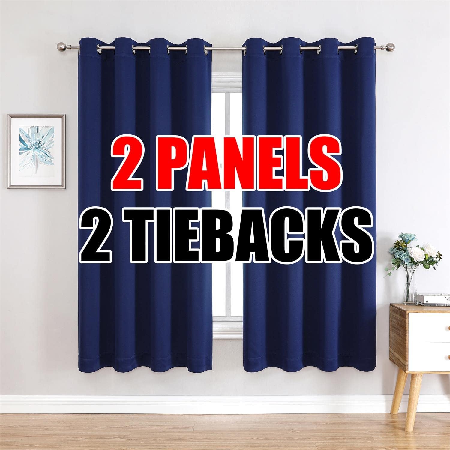 MIUCO 2 Panels Thermal Insulated Window Blackout Curtains Navy Blue
