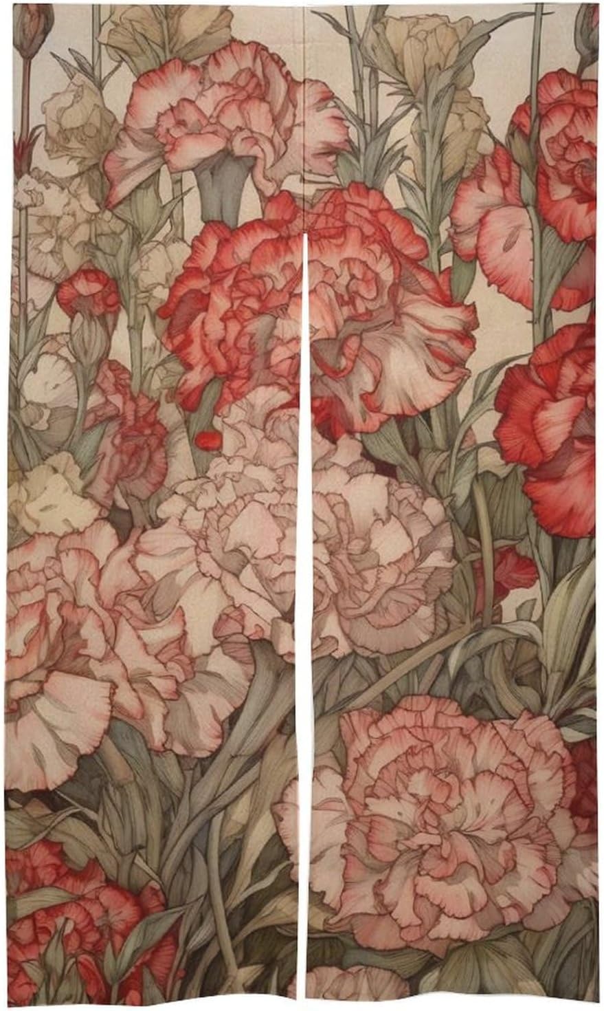 Japanese Noren Red and Carnations Door Curtain 34x57