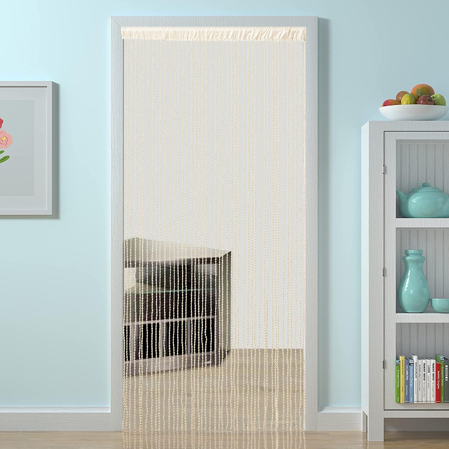 Boho Spaghetti String Curtain Panel Light Beige