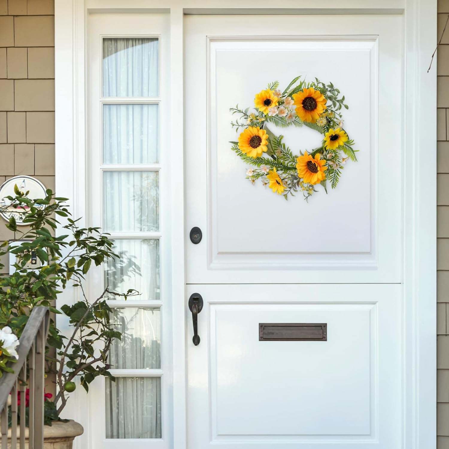 KHOYIME 13 Inch Sunflower Front Door Wreath