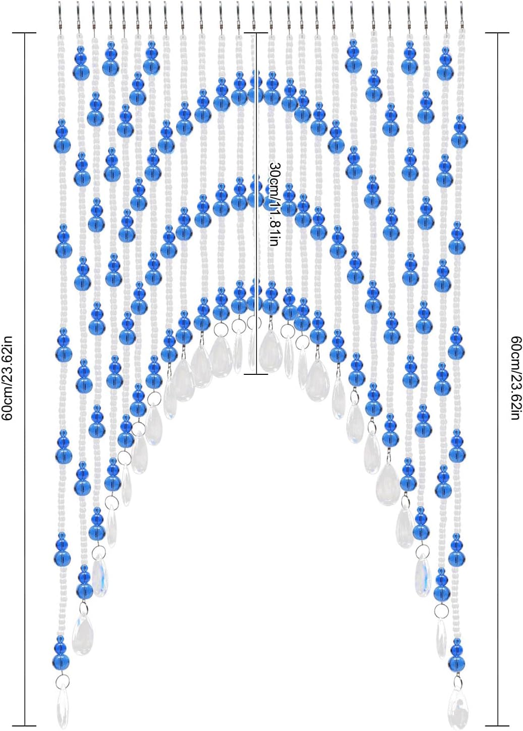 Beaded Curtain for Doorway with Clear Crystal Beads Blue