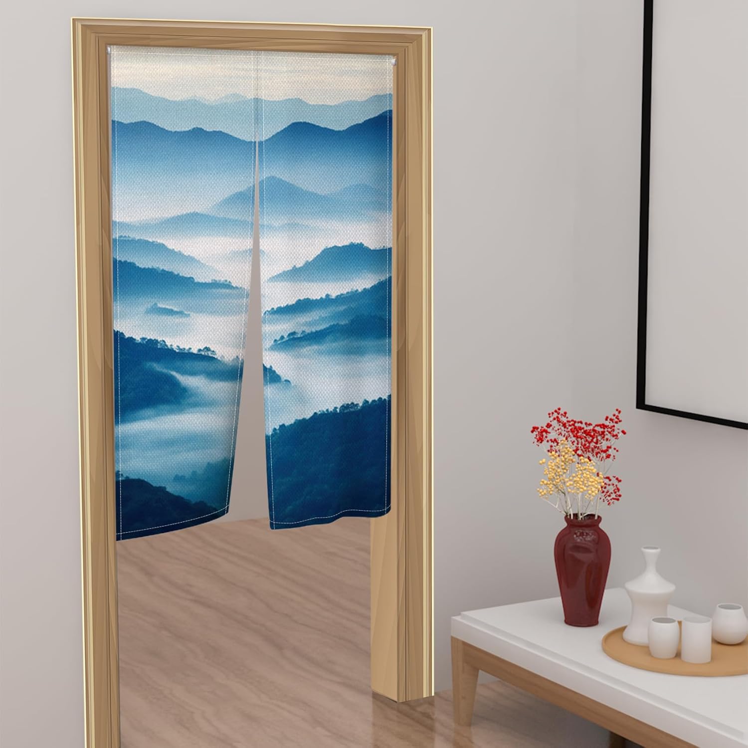 Mountain Japanese Noren Curtain Forest Tree Blackout Privacy Doorway Curtain
