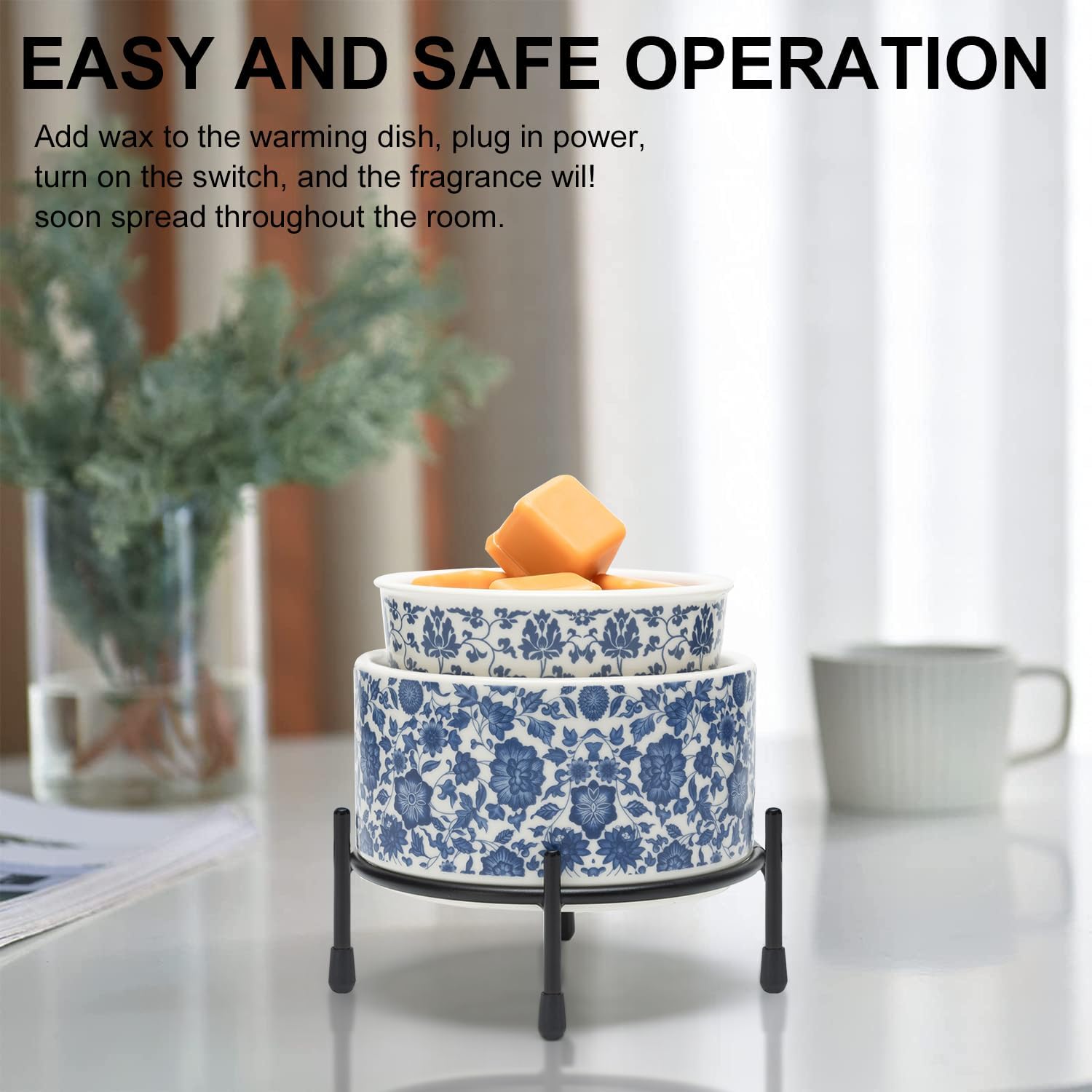 NAFANG Blue White Porcelain Wax Melt Warmer with KD Iron Shelf