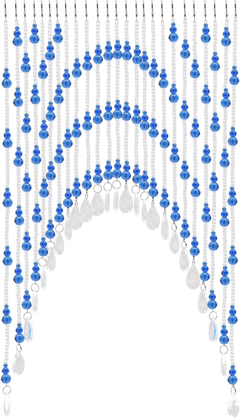 Beaded Curtain for Doorway with Clear Crystal Beads Blue