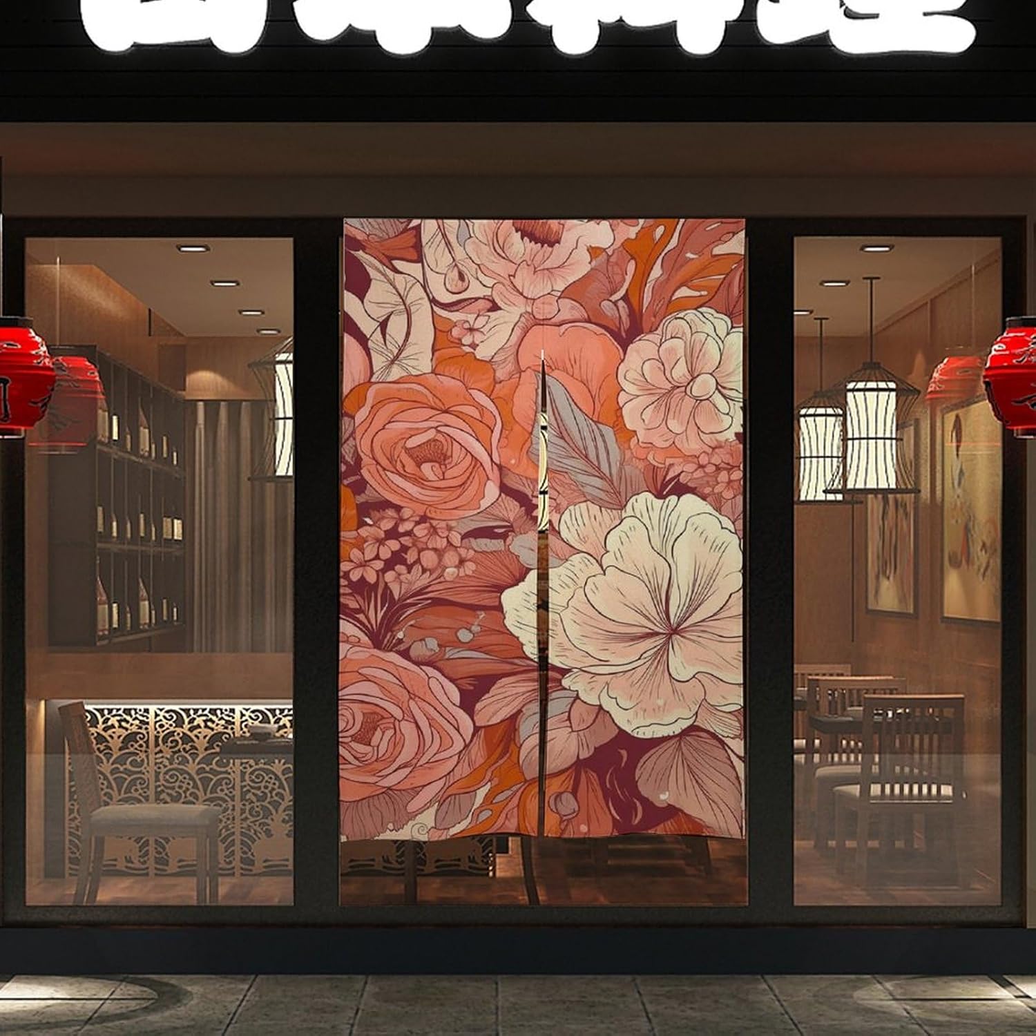 Japanese Noren Red Flowers Door Curtain 34x57