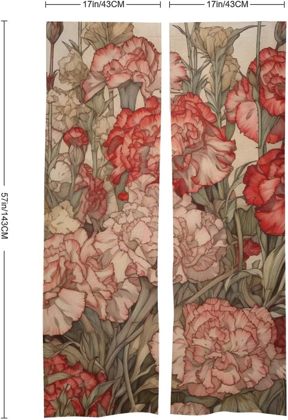 Japanese Noren Red and Carnations Door Curtain 34x57