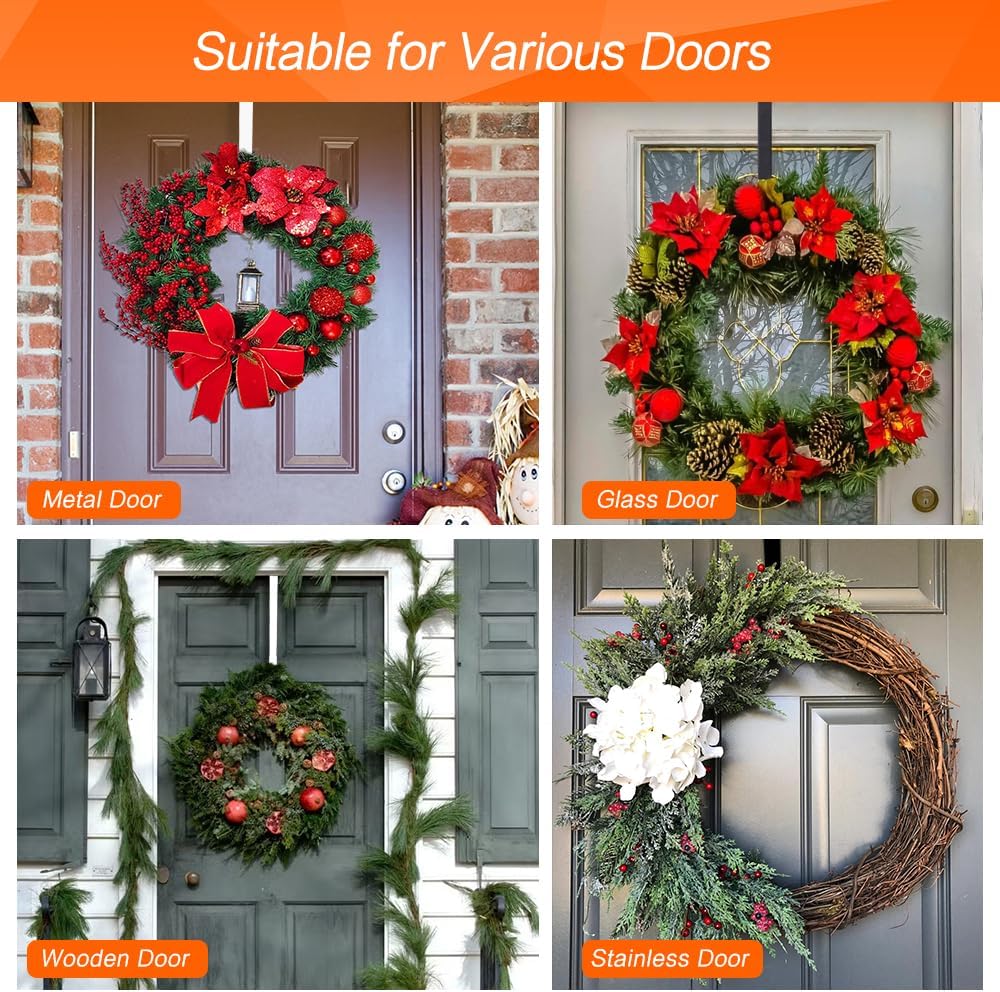 4 Pcs Wreath Hangers for Front Door Metal Garland Hooks