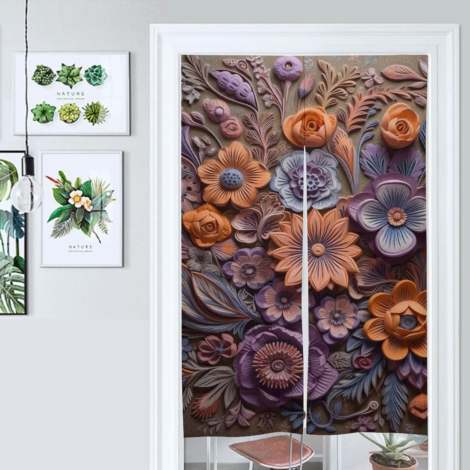 Japanese Noren Relief Flower Door Curtain 34x57