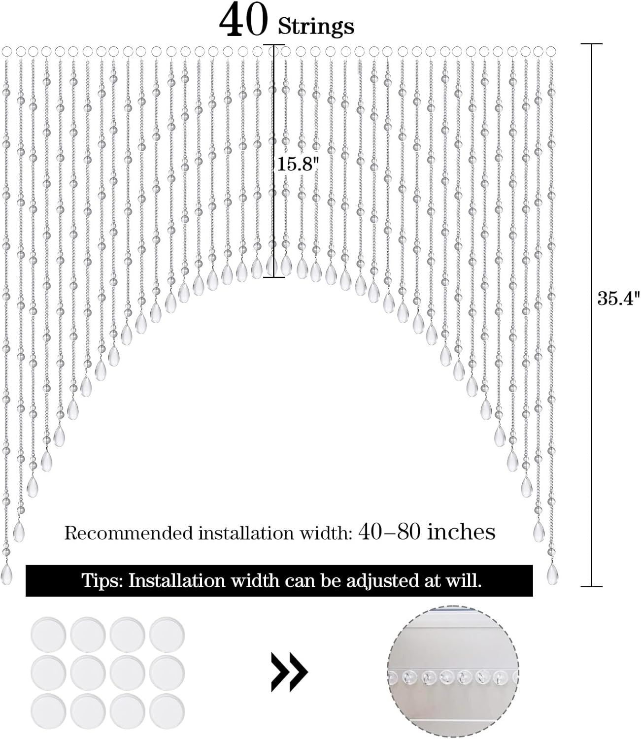 Crystal Glass Beaded Curtain for Doorway Arched Valance 40 Strings