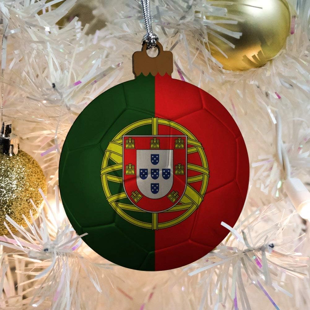 Portugal Flag Soccer Ball Wood Christmas Ornament