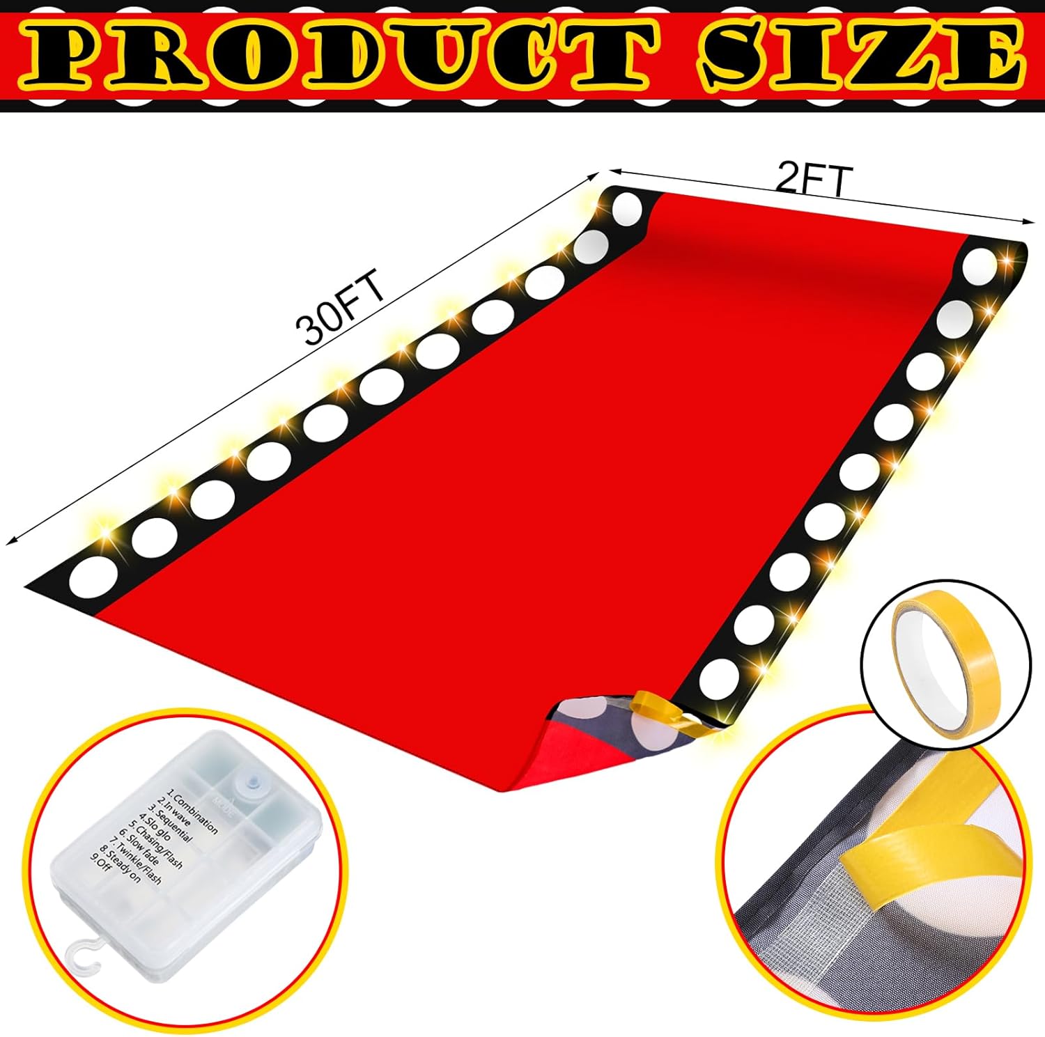 2 x 30 Ft Red Carpet with LED Light for Movie Night