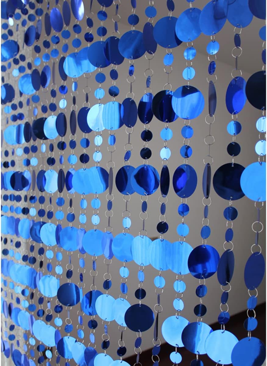QueenBox 5Pcs Round Sequin Beaded Curtain Blue