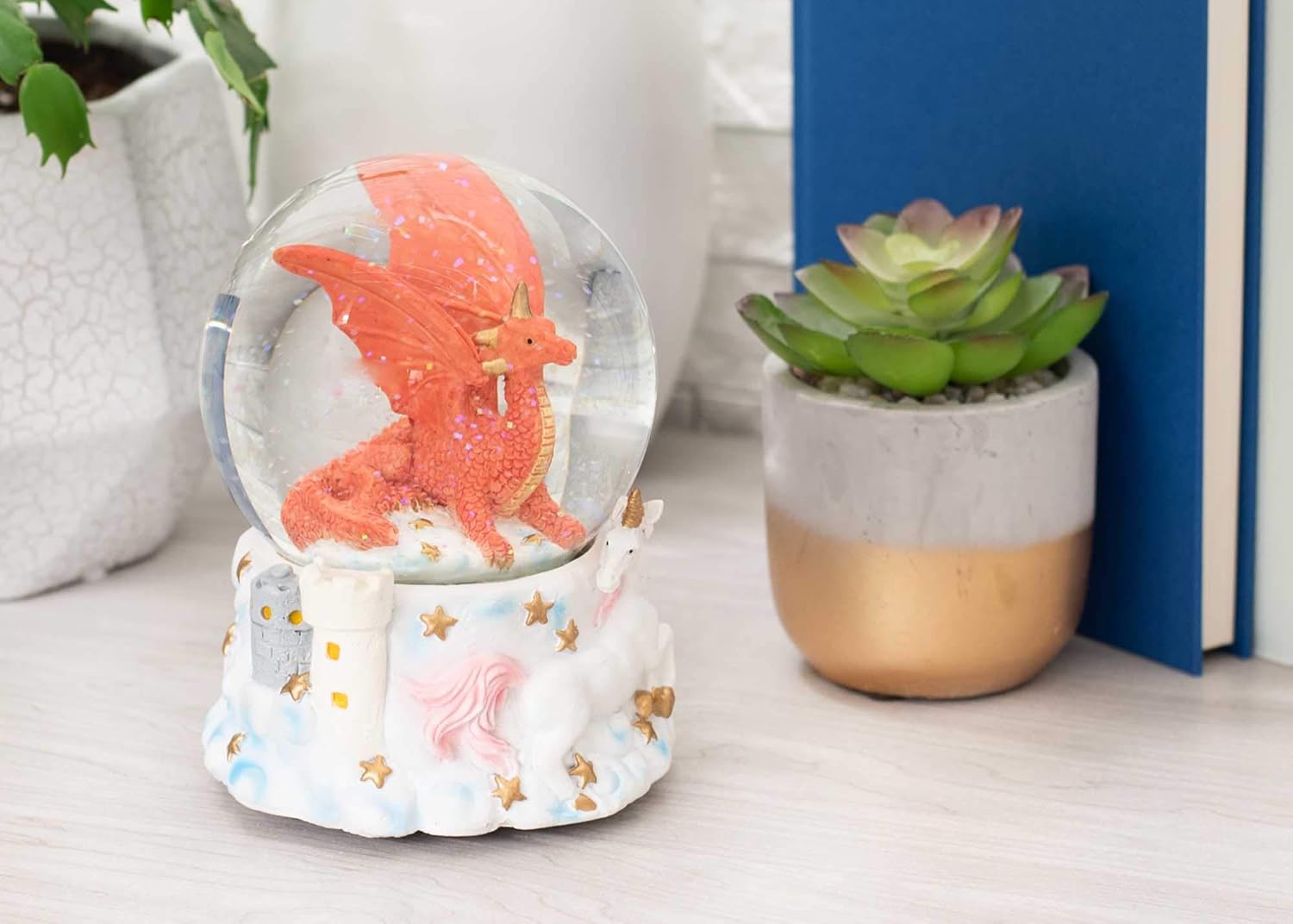 Elanze Designs Red Dragon Unicorn Musical Snow Globe 100MM
