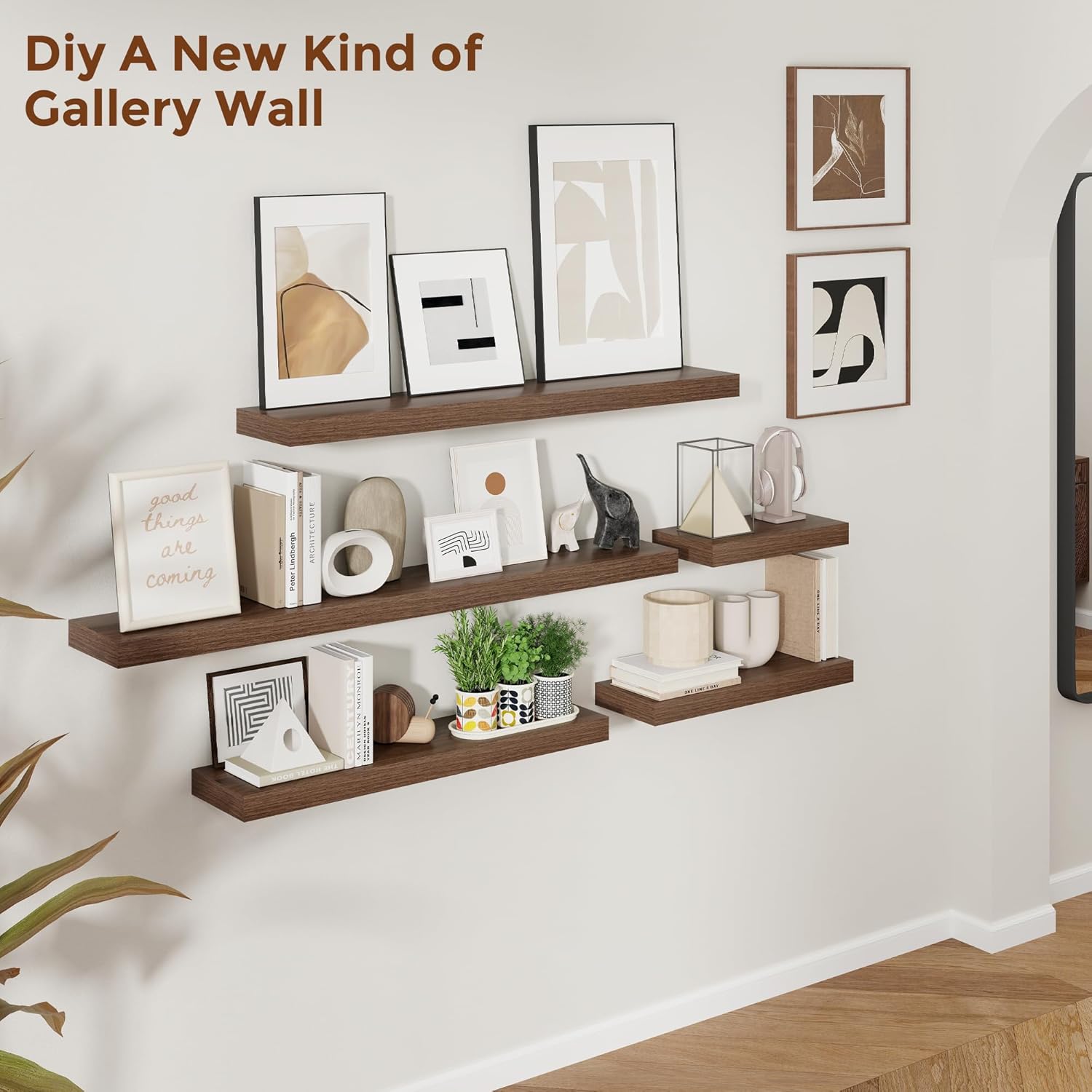Heimlove 16 Inch Floating Shelves Set of 2 Wall Mounted Rustic Wood