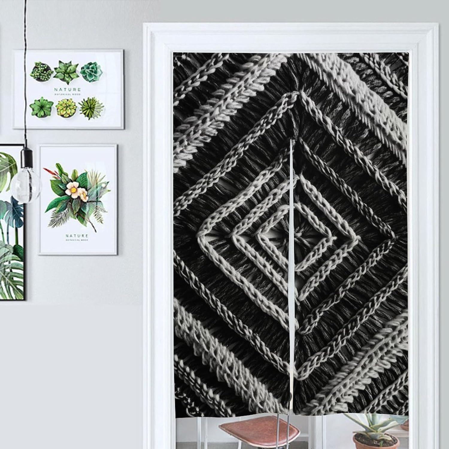 Japanese Noren Black and White Door Curtain 34x57 Inches