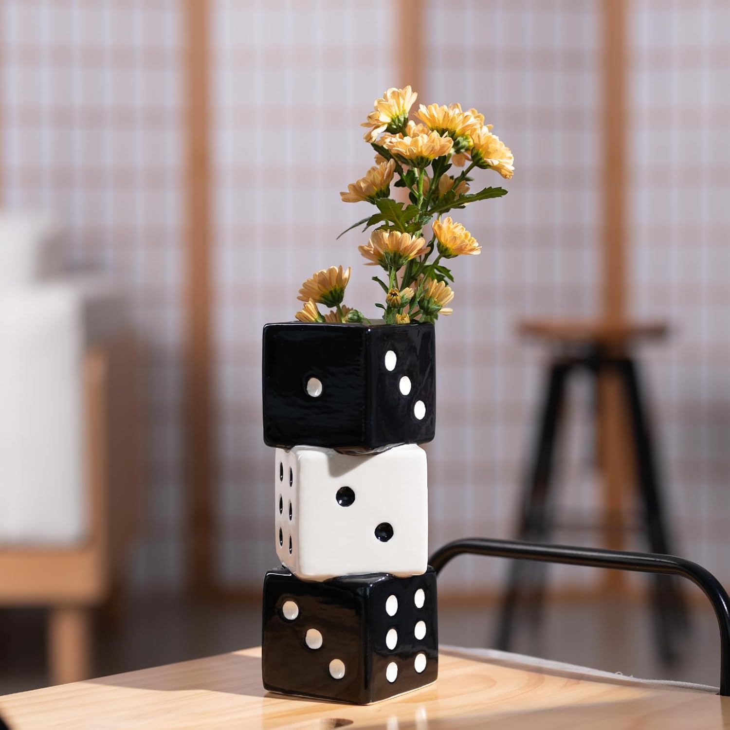 Unique Handmade Dice Vase - Stylish Black White Ceramic Decor