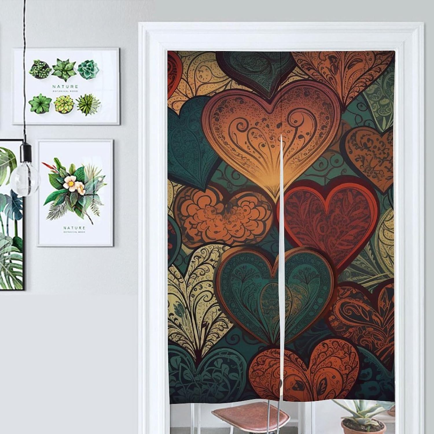 Japanese Noren Heart Pattern Door Curtain 34x57 Inches