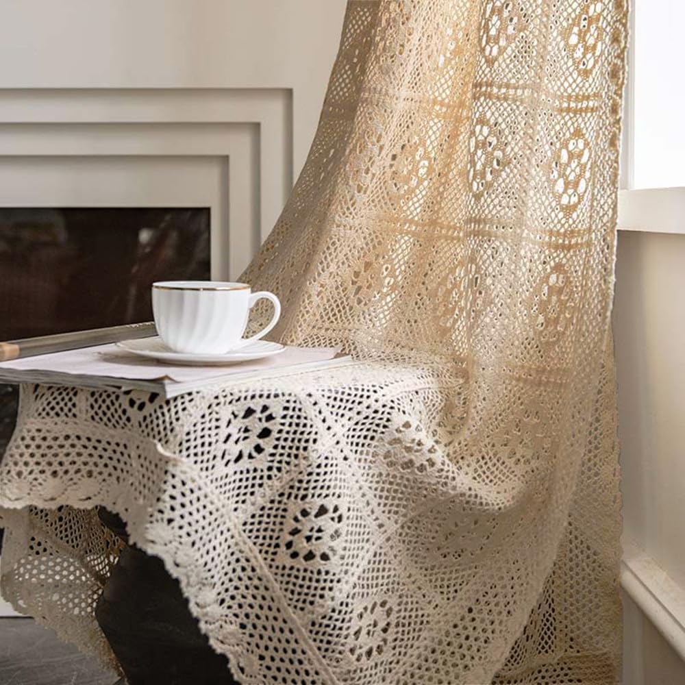 Boho Cotton Crochet Curtain Panel for Living Room