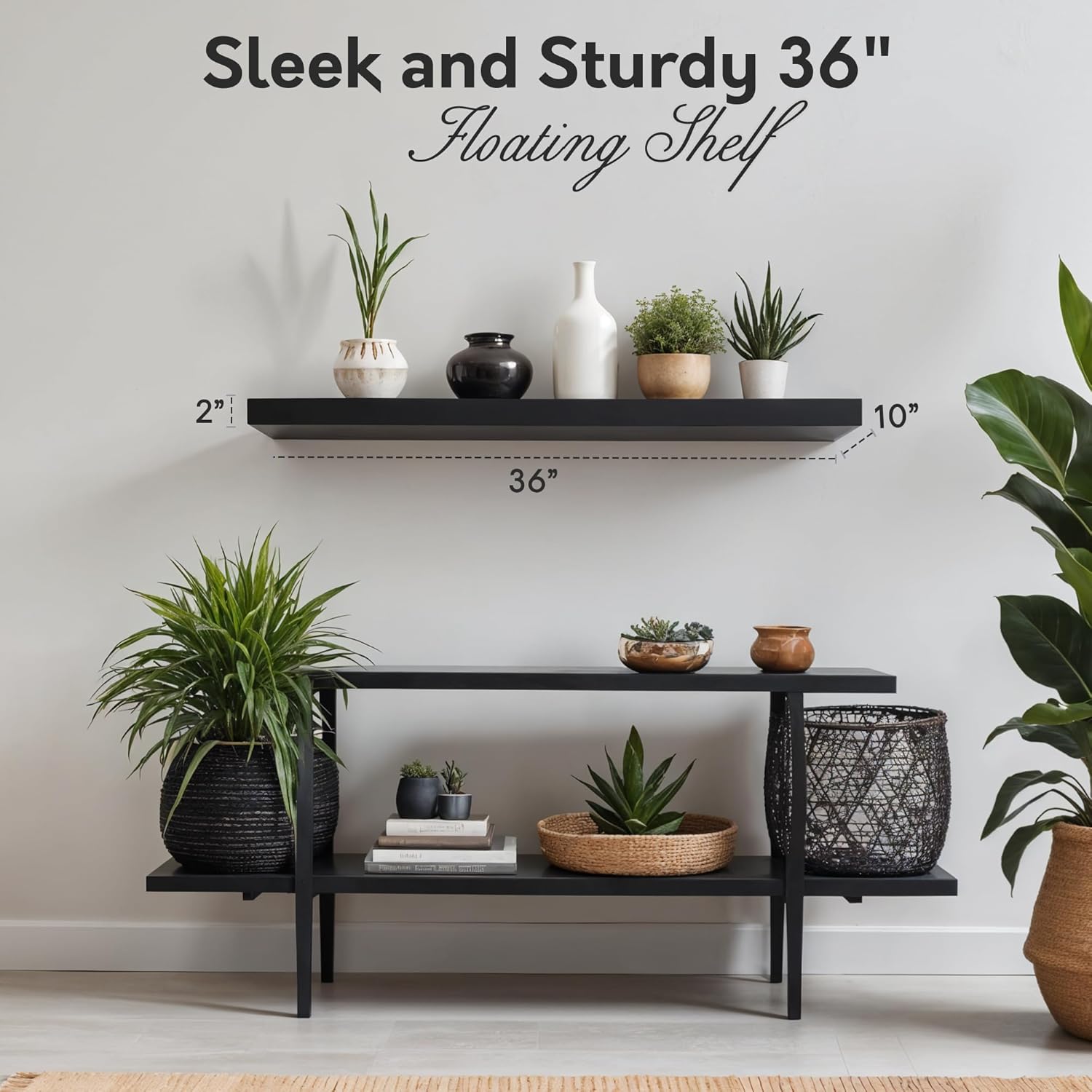 InPlace Heavy Duty Floating Shelf - 36x10x2 Black