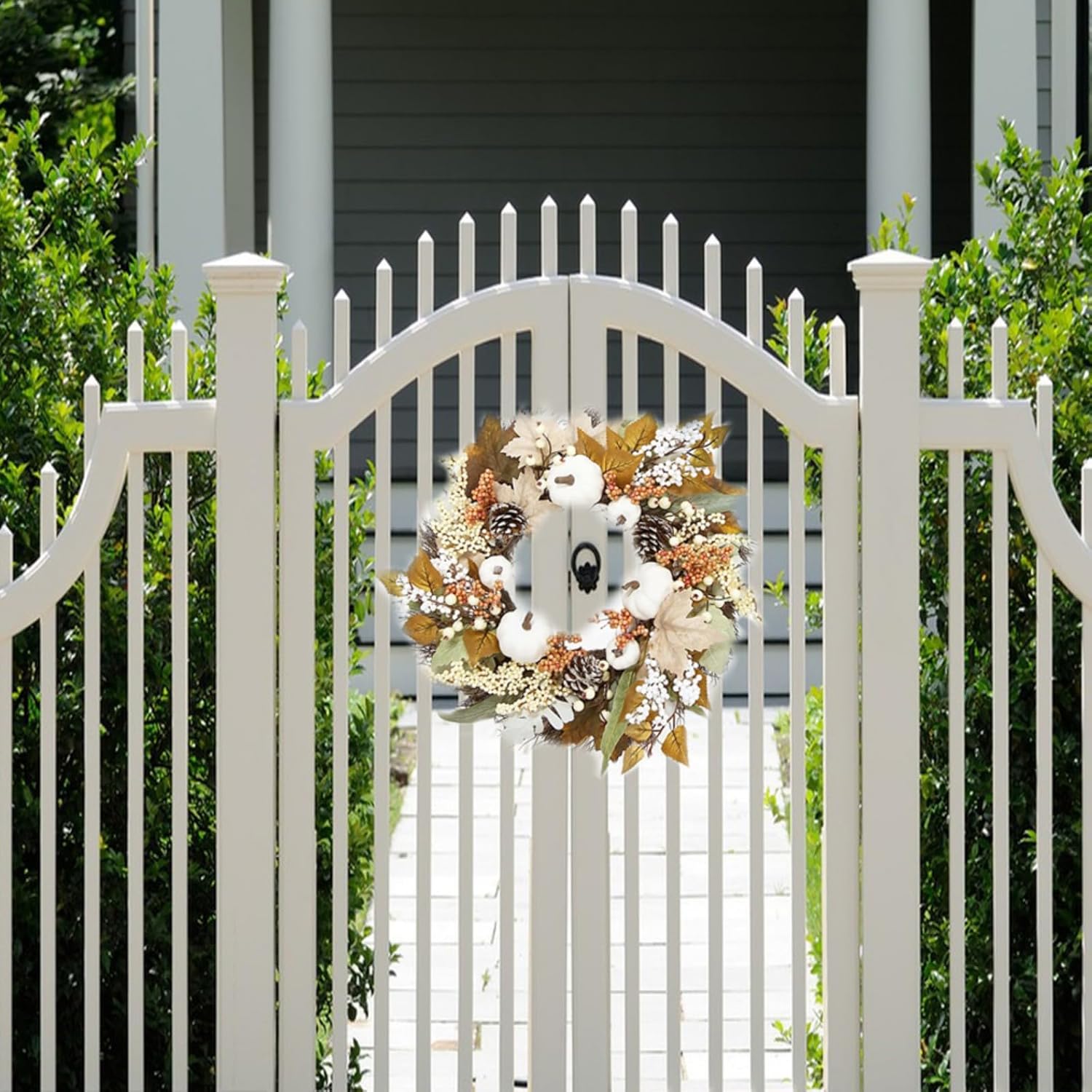 Ochine White Pumpkin Fall Wreath with Sunflowers and Leaves