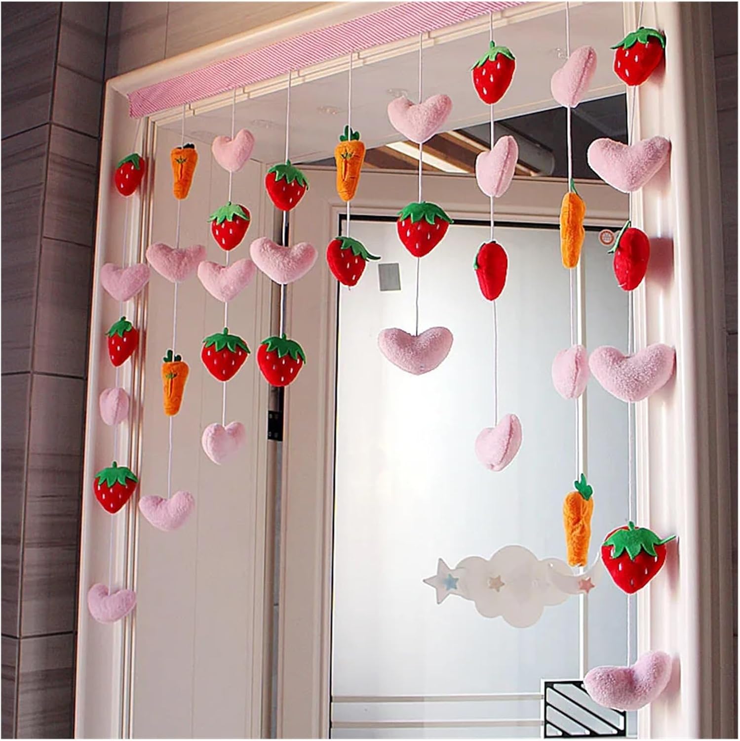 Strawberry Plush Door Curtain with Beaded Design