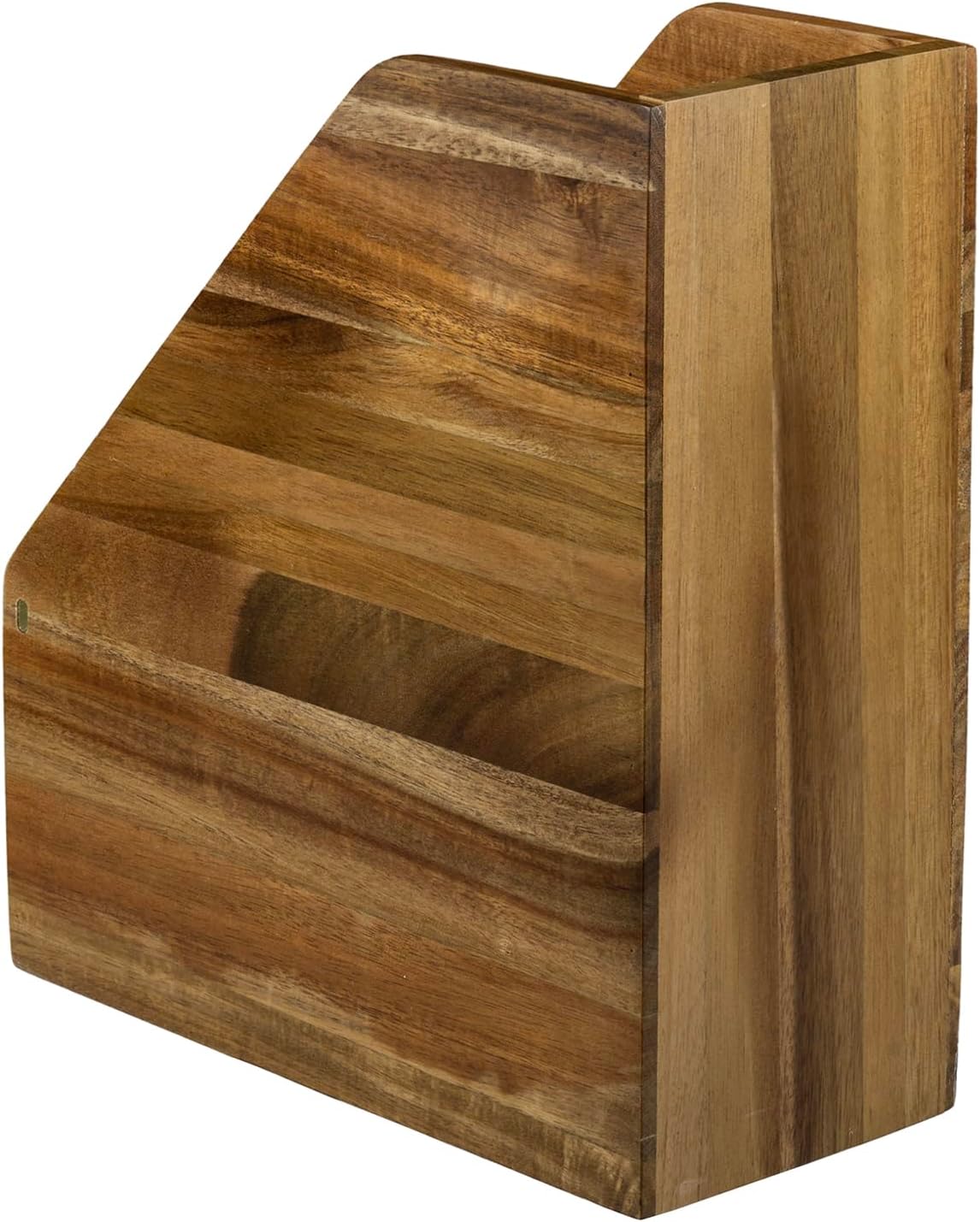 MyGift Premium Hotel Series Solid Acacia Wood Magazine Holder with Brass Metal Accent