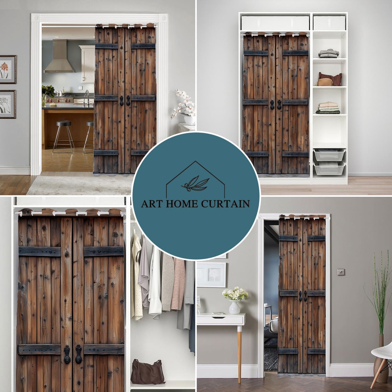 Rustic Wood Barn Door Curtain for Room Decor